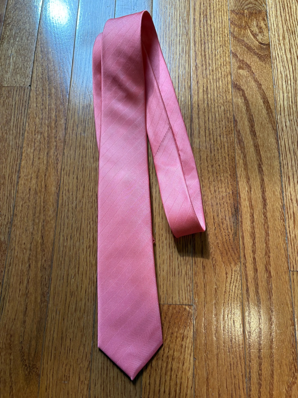 The Tie Bar Coral Orange-Pink Subtle Striped Texture Silk Tie